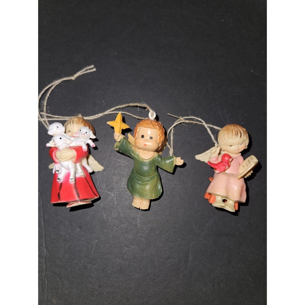 1960s 3 Vintage Resin Angel Ornaments. So Very Cute And Perfect